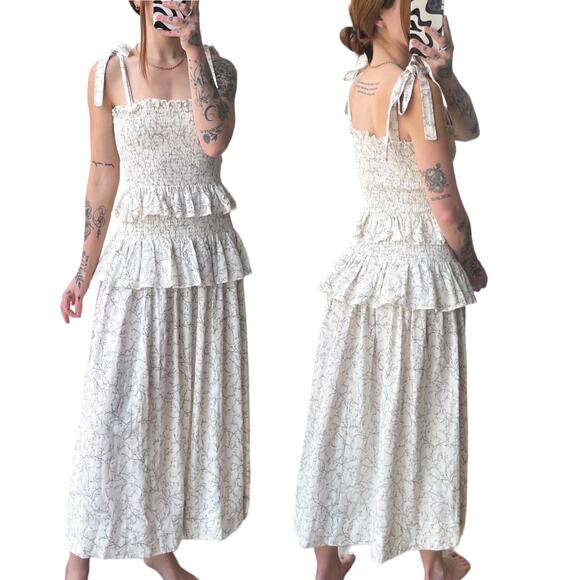 House Of Harlow Smocked Ruffle Tiered Linen Maxi Dress - Size XS - NWOT Maxi